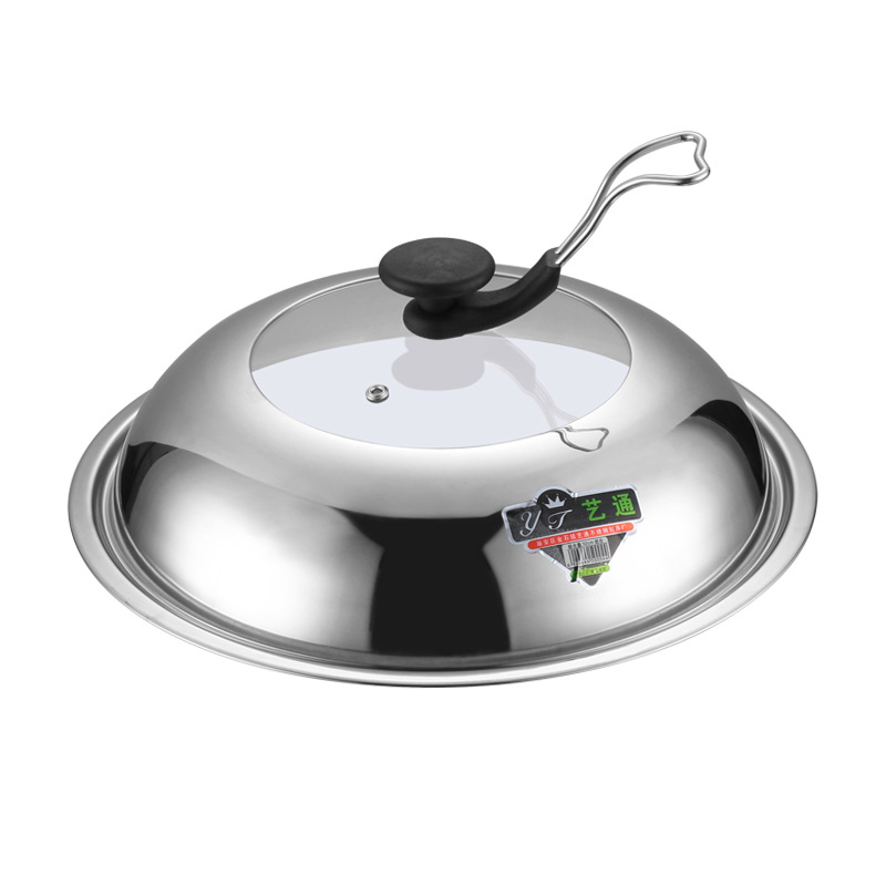 加高不锈钢玻璃组合可视可立炒锅半球锅盖不锈钢炒菜锅大手柄锅盖
