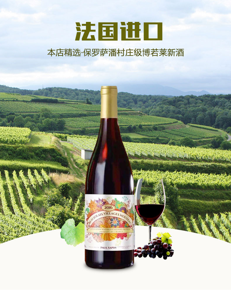 法国博若莱新酒 产地货源佳美一件代发 保罗萨潘村庄级博若莱干红