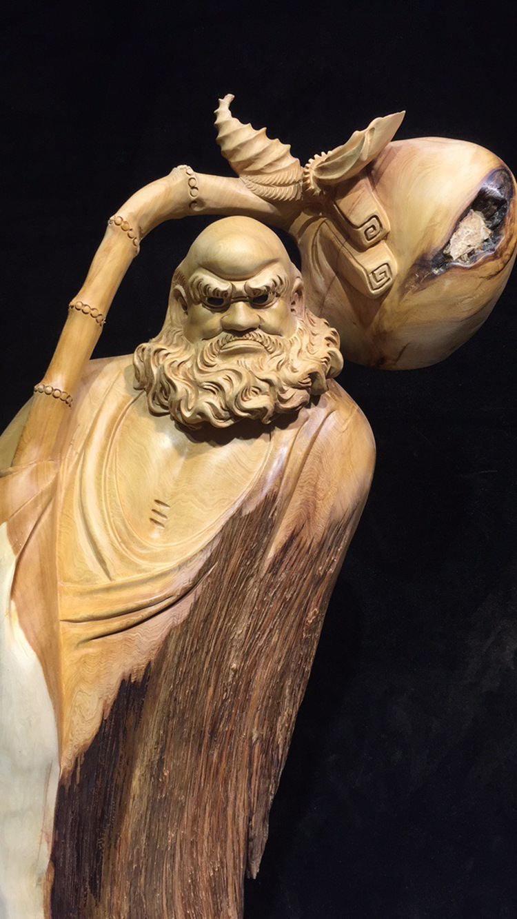 徐氏木雕崖柏 木质工艺品达摩 佛像木雕质品工艺品根雕摆件家居