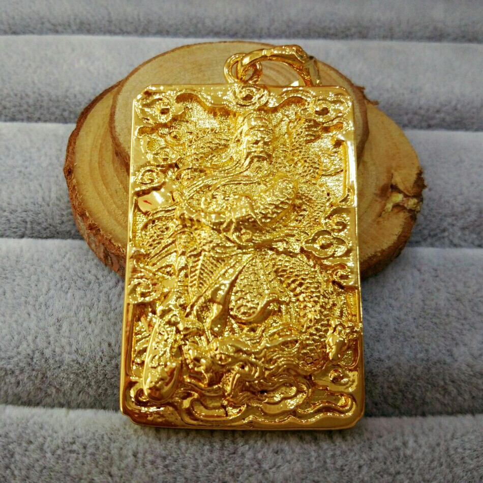 欧币金饰品男士关公吊牌加厚金款 黄铜镀厚金首饰品保色