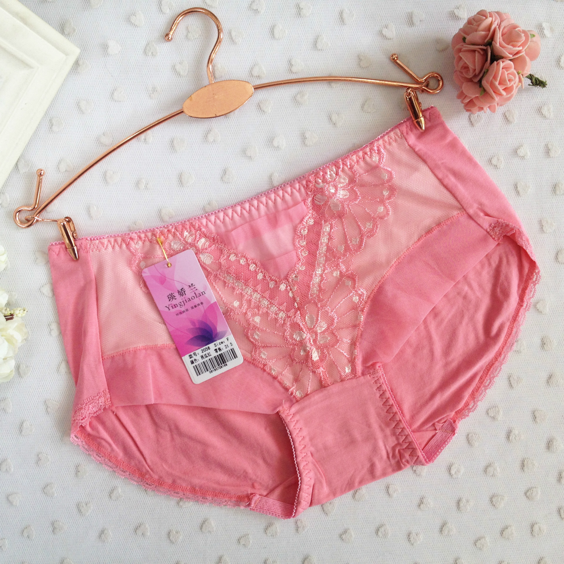 2056特价女士莫代尔蕾丝双层刺绣 高档低腰绣花女士三角内裤批发