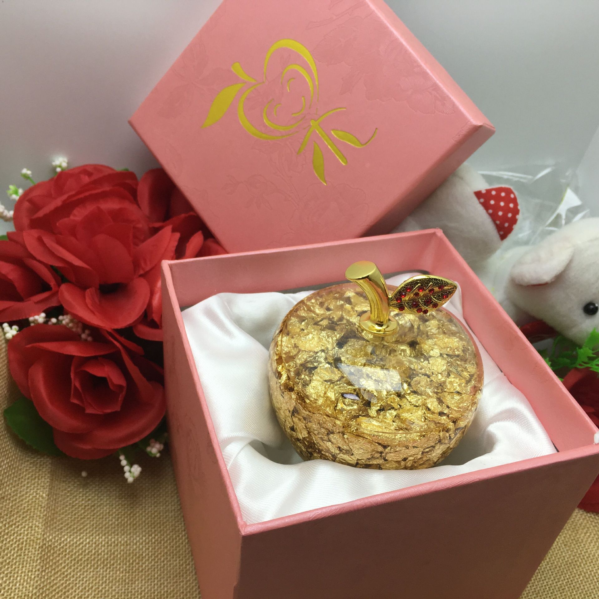 苹果金苹果摆件礼盒圣诞节平安夜苹果圣诞礼品水晶苹果