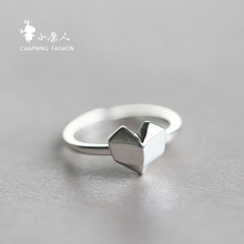 创意设计s925纯银折纸爱心开口可调节戒指无名指闺蜜女礼物