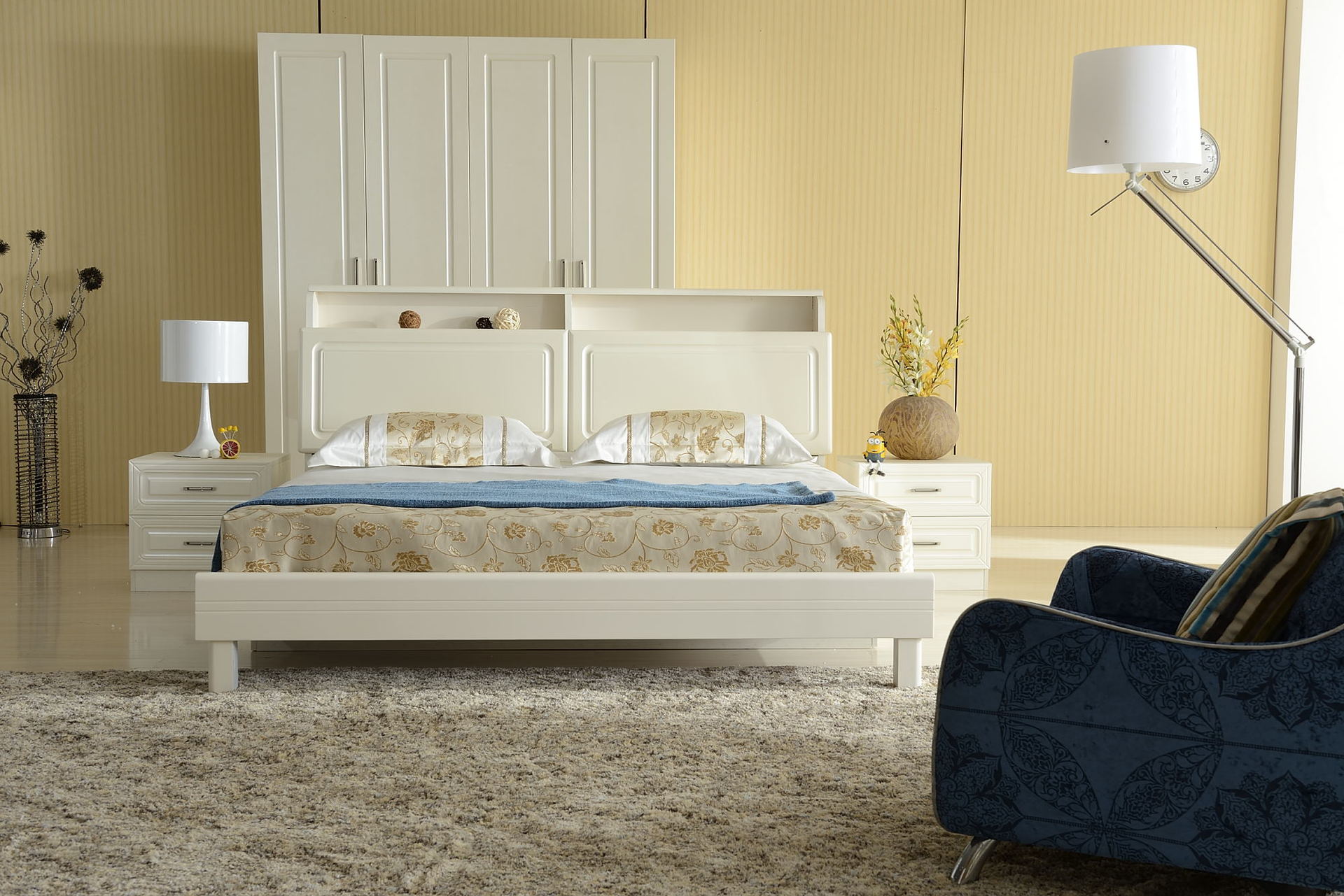 现代简约白色实木双人床kd109pvc饰面组装式板式床可定制