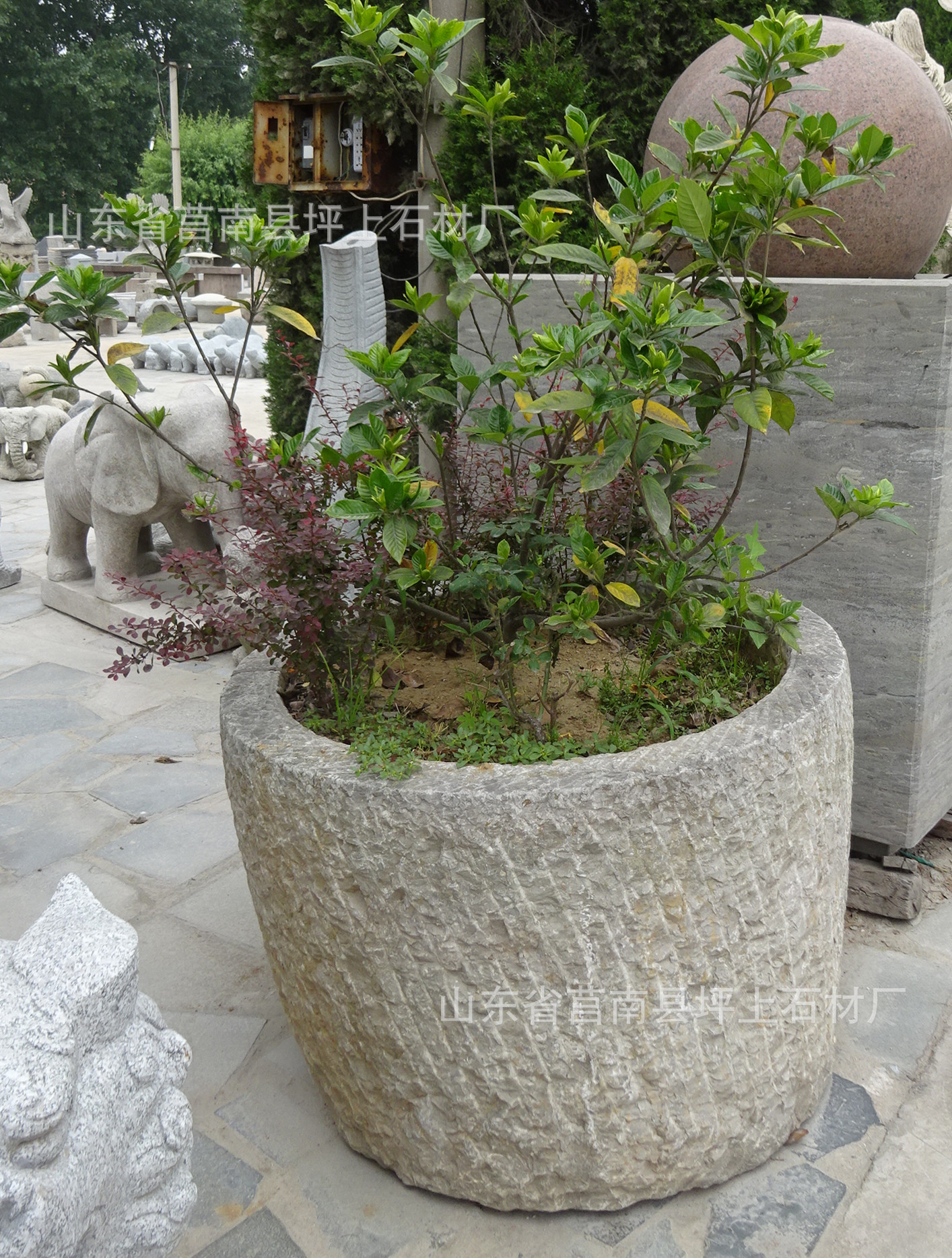 石材厂家定制花岗岩花钵仿旧石制花盆