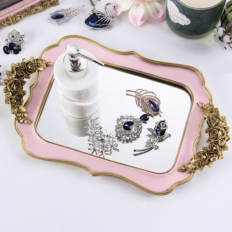 resin mirror tray elegant palace style jewelry plate european resin decorations gold ornaments direct sale wholesale