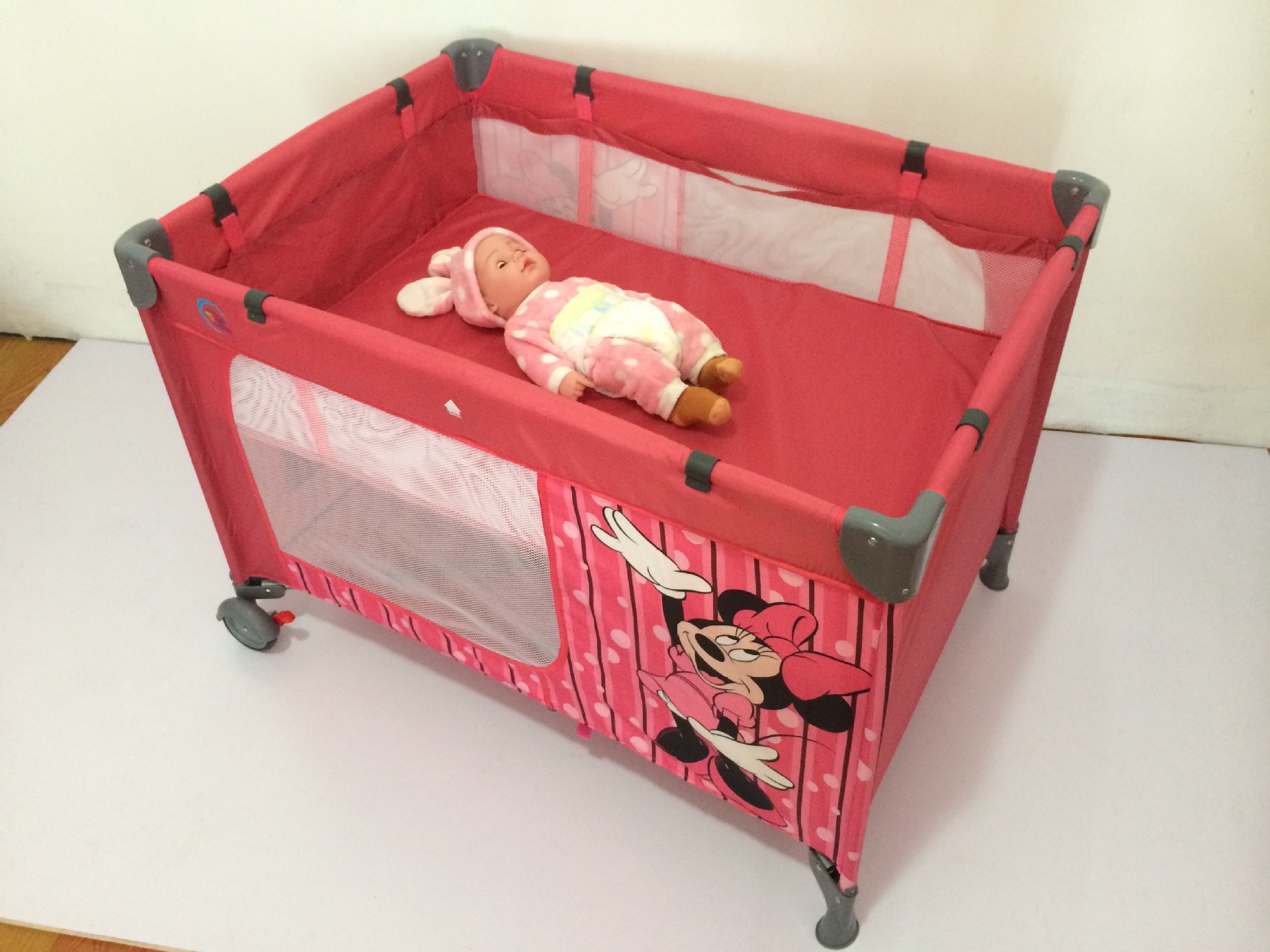 婴儿游戏床 可折叠多功能便携式带轮带收纳卡通婴儿钢管游戏床