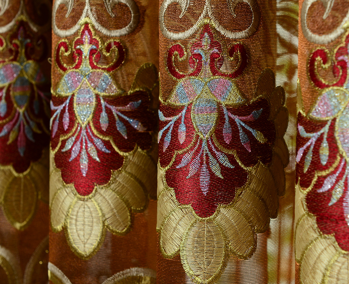 柯桥布料批发加厚雪尼尔**客厅绣花窗帘卧室刺绣纱成品支持散.