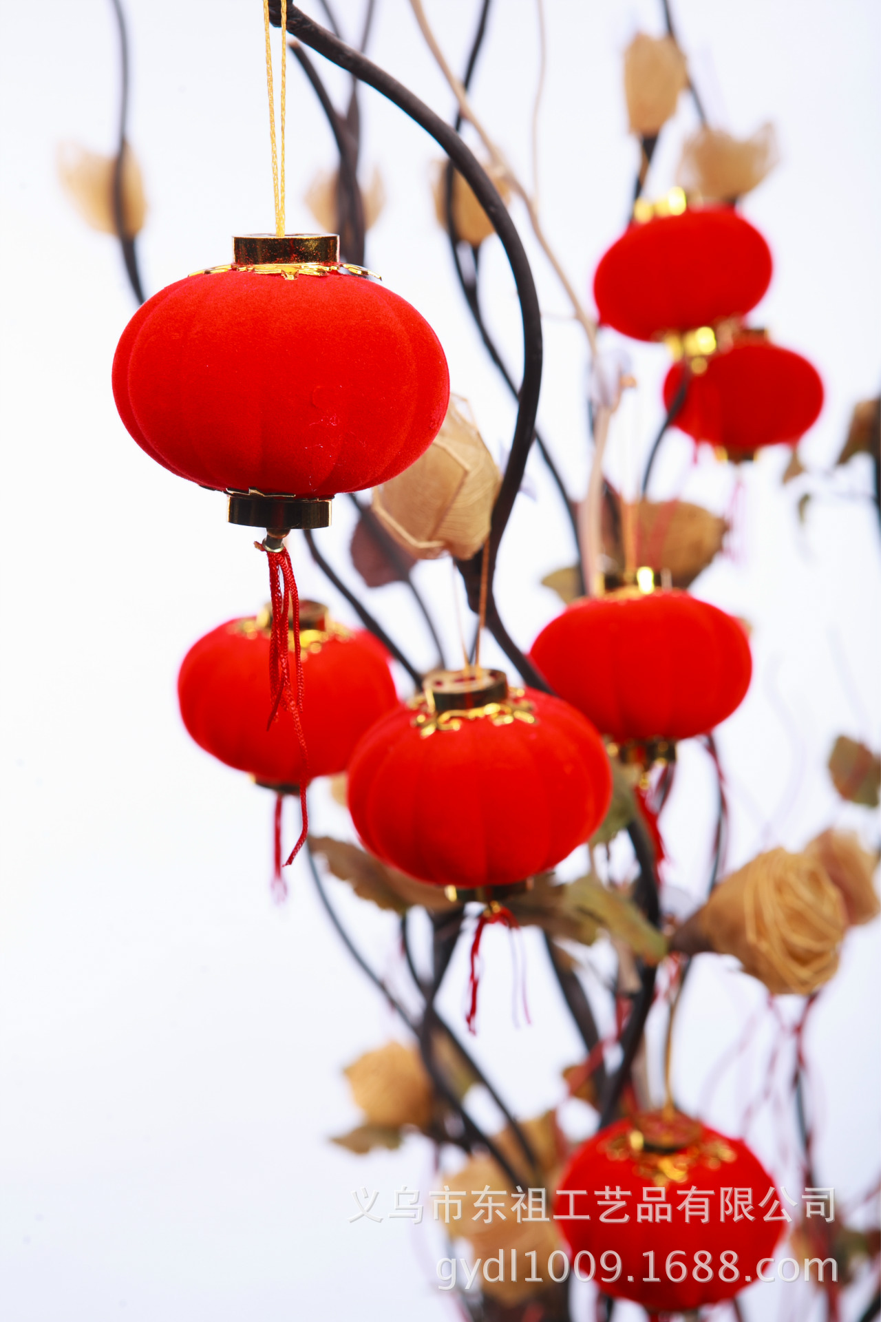 小灯笼喜庆8# 植绒灯笼 婚庆绿色植物节庆装饰批发直销红灯笼工厂