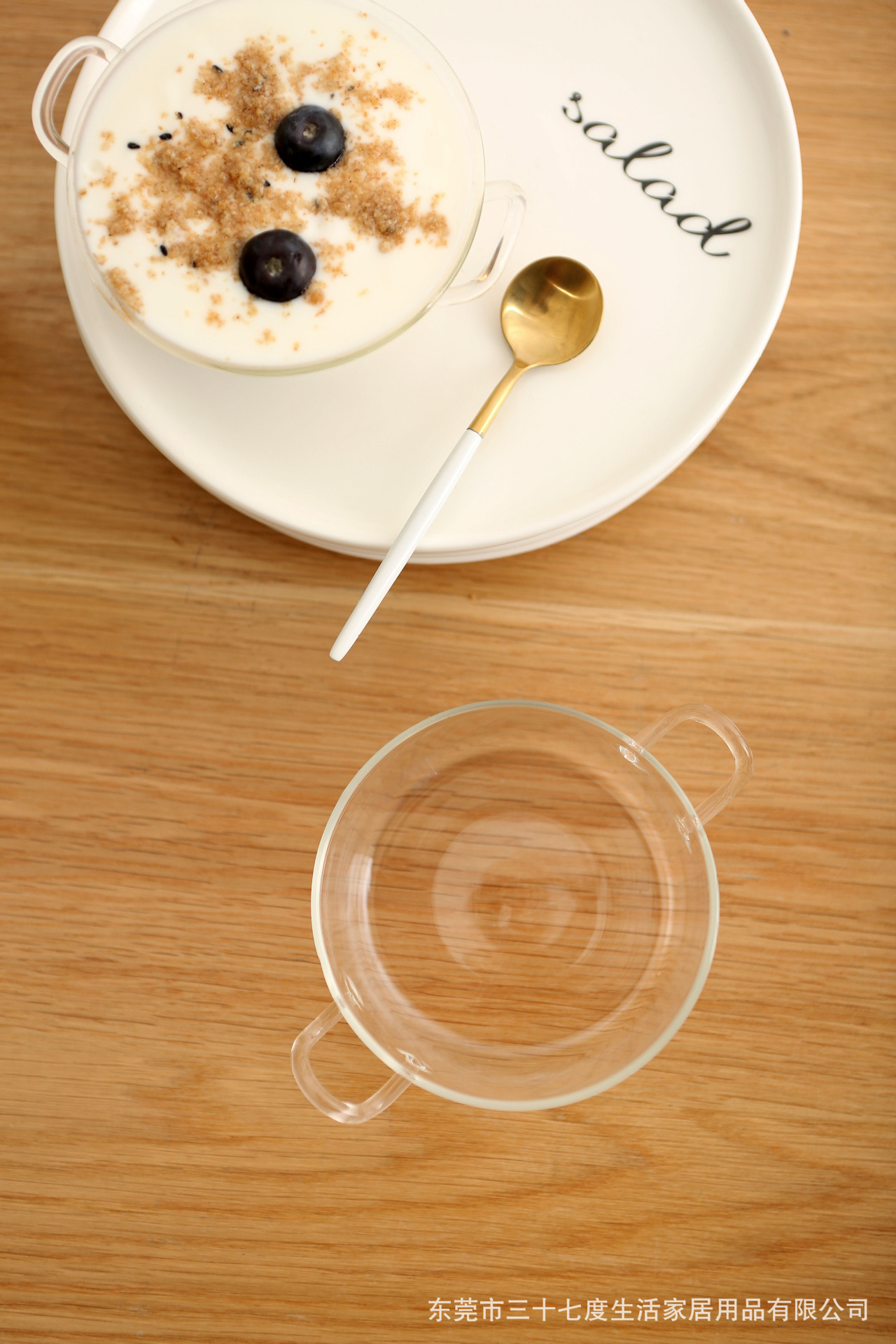 出口日本原创设计 纯人工吹制玻璃甜品平底沙拉碗 冰淇淋小碗