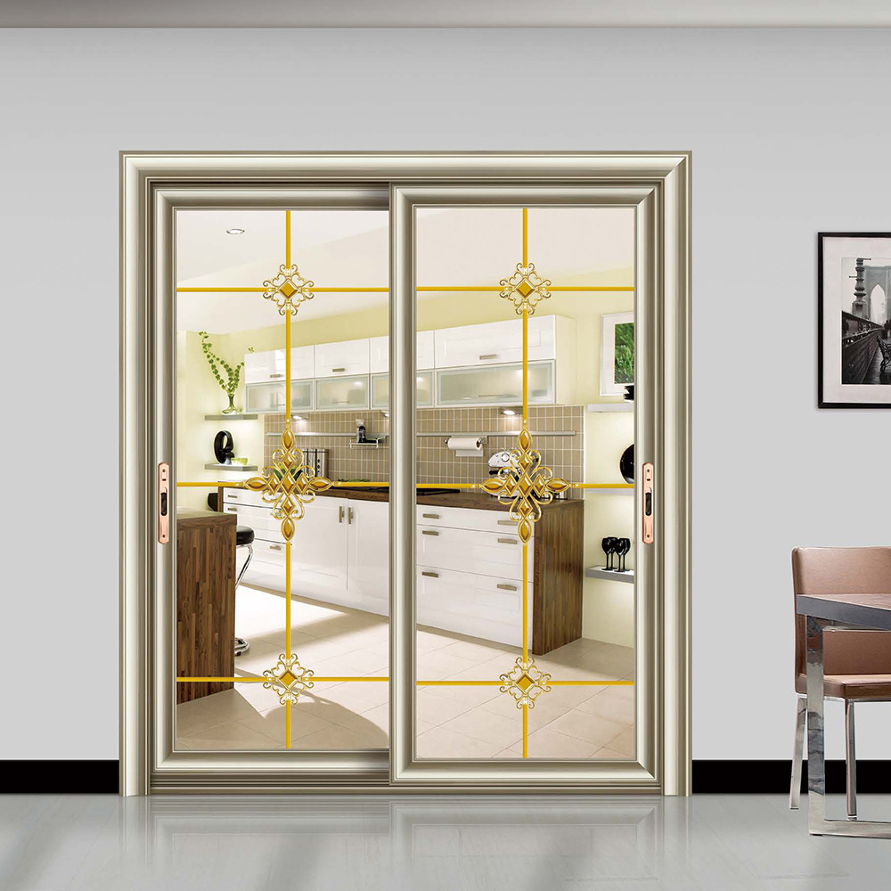 时尚简约玻璃办公家用推拉门 精美窗饰玻璃门香槟色铝合金平开门