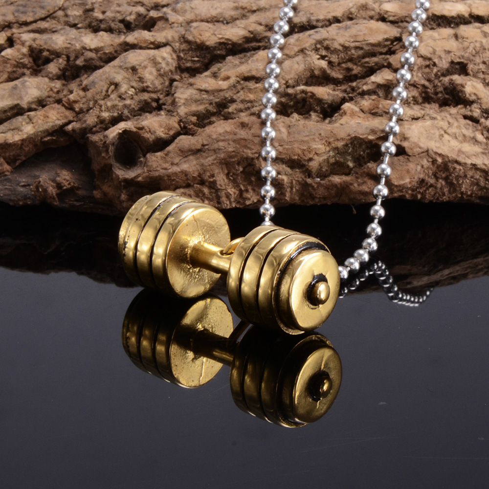 外贸首饰批发健身哑铃杠铃吊坠钛钢项链厂家直销