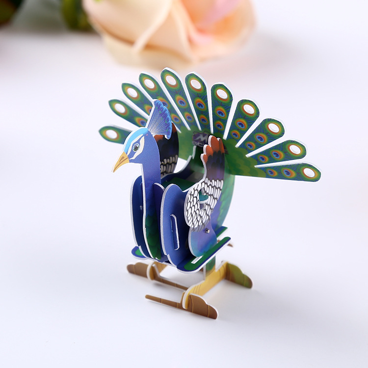 专业供应益智diy玩具批发卡通动物园孔雀拼图优质拼图拼板