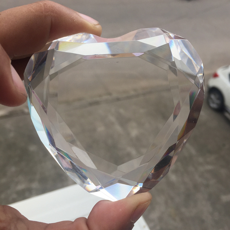多层切面爱心彩印love水晶白胚 8厘米心形玻璃创意礼品批发