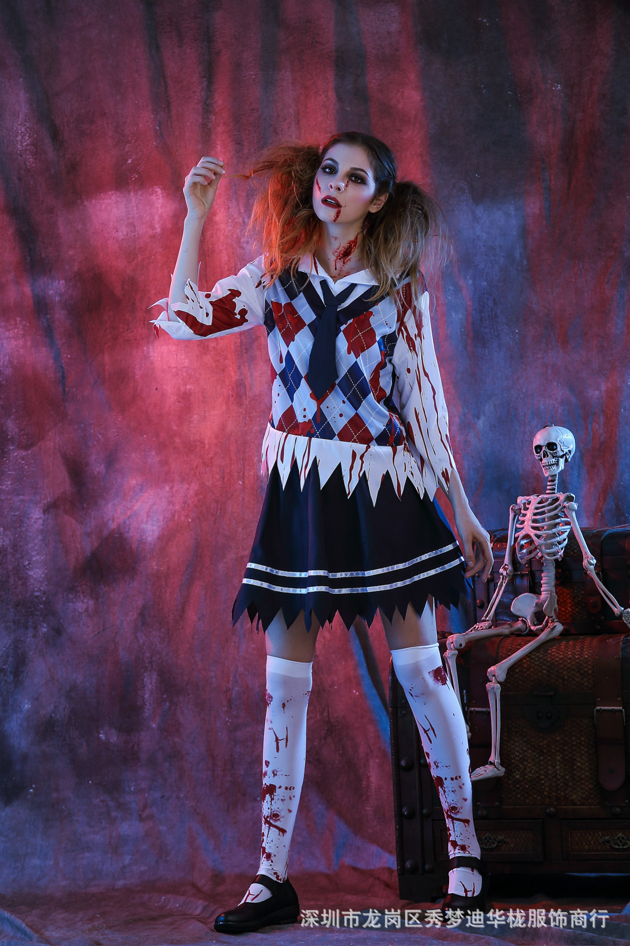 万圣节角色扮演cosplay服装女鬼节恐怖血腥学生妹染血护士裙套装