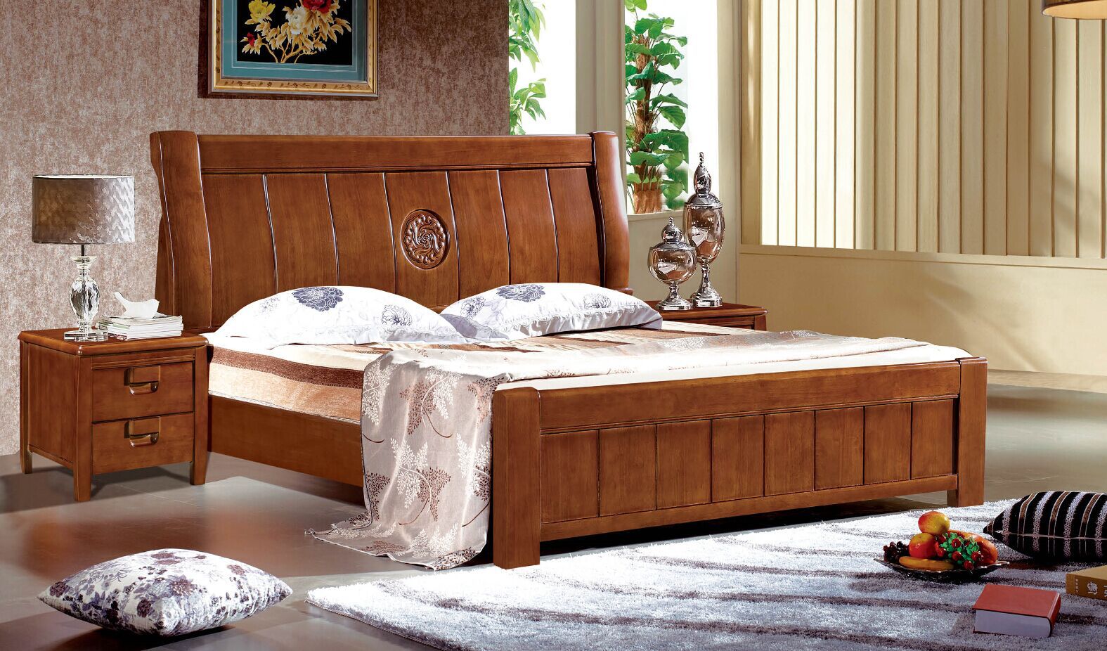 8米高箱储物双人床批发 实木家具 一件代发