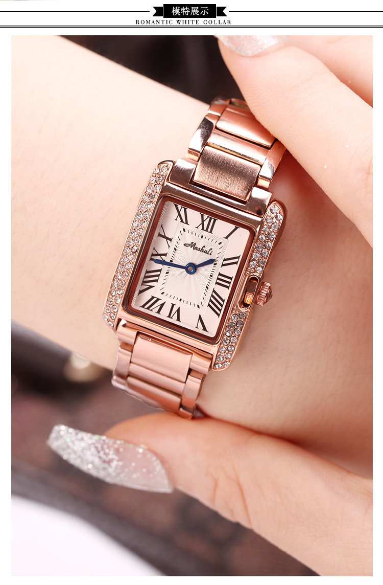长方形韩国时尚女表时装表气质女士超薄钢带腕表石英表 掌柜心选推荐