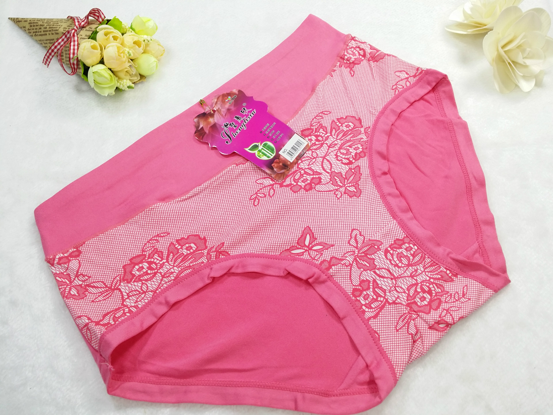 中腰牛奶丝内裤 女式大妈三角内裤女士印花