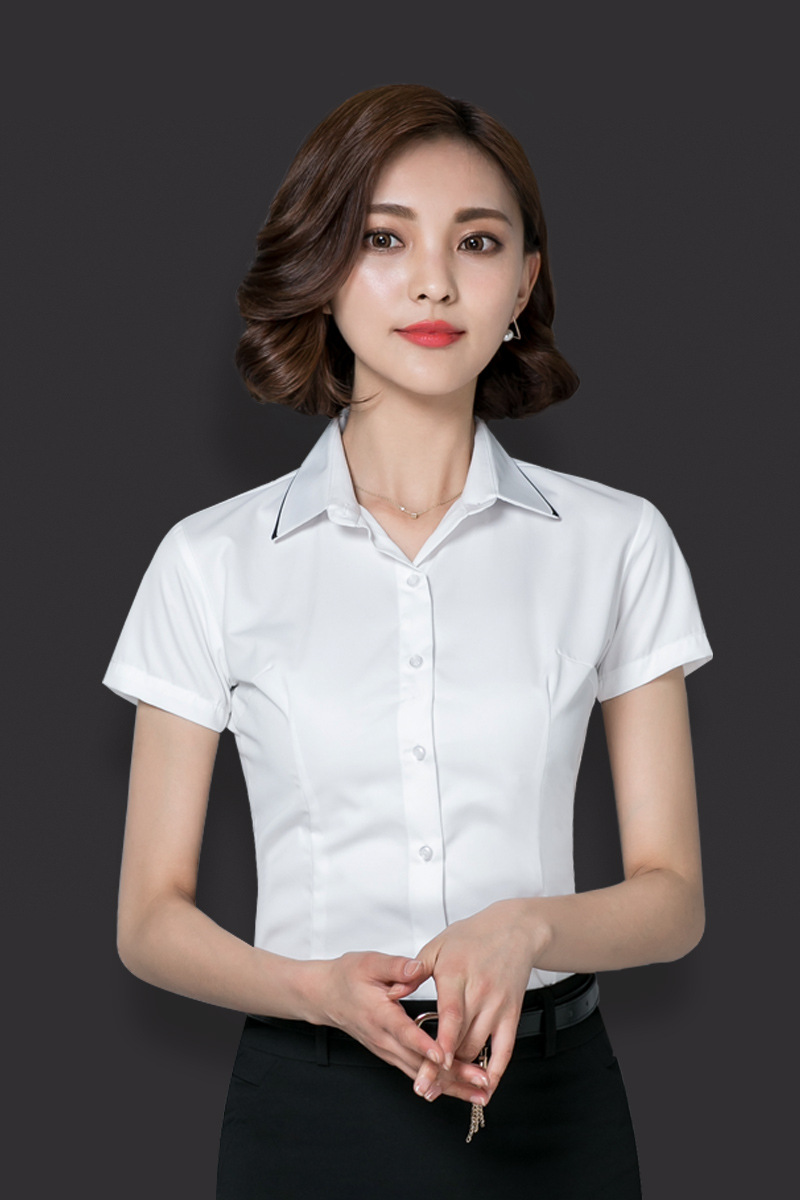 新款纯棉白衬衫女短袖 夏职业正装女士白色衬衣修身显瘦工作服女