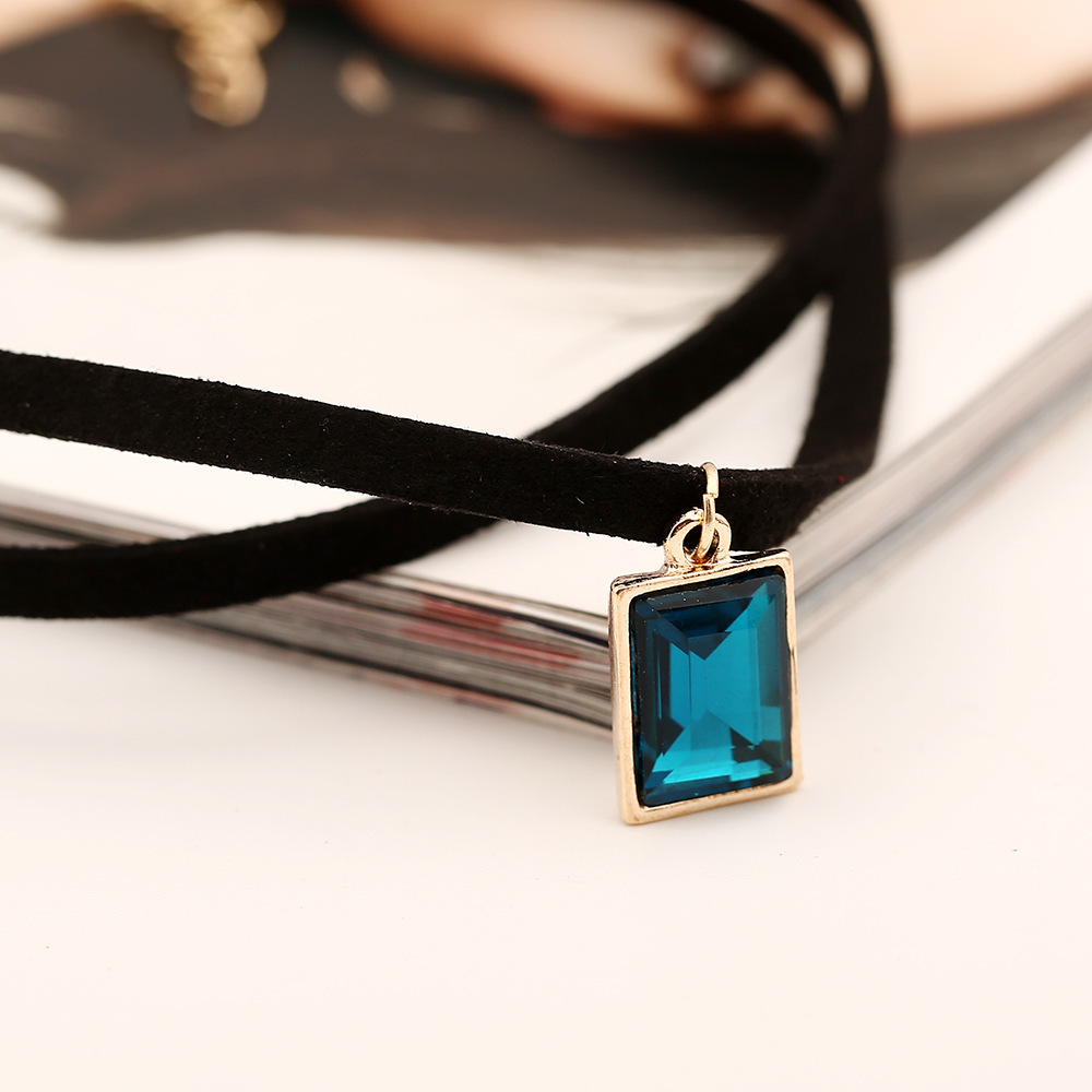 双层绒皮方钻宝石项圈女原宿短款锁骨链毛衣项链颈链choker cx368