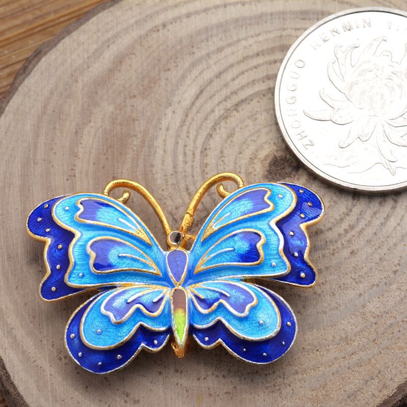 七色酷天然淡水珍珠项链 镀金烧蓝蝴蝶项坠饰品老北京景泰蓝工艺