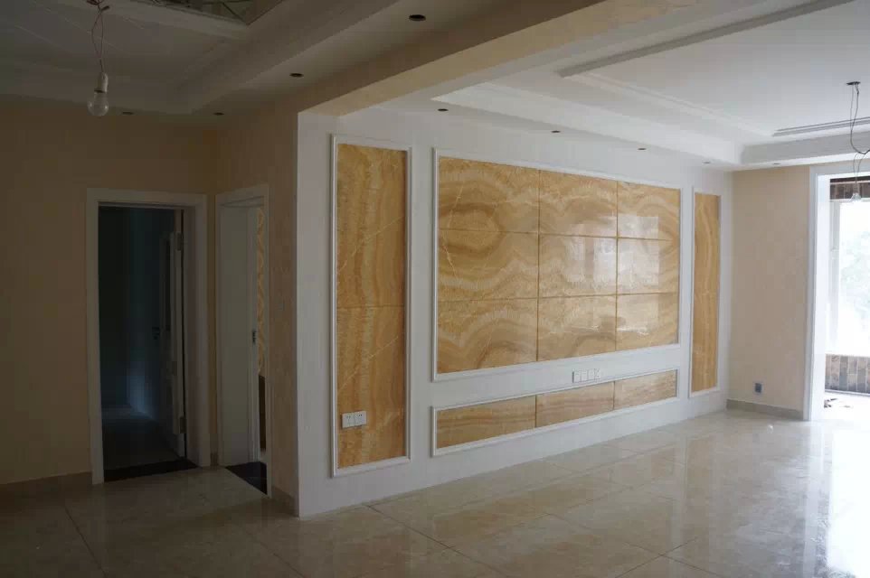 厂家直销 内乡天然米黄玉背景墙 定制装饰背景墙