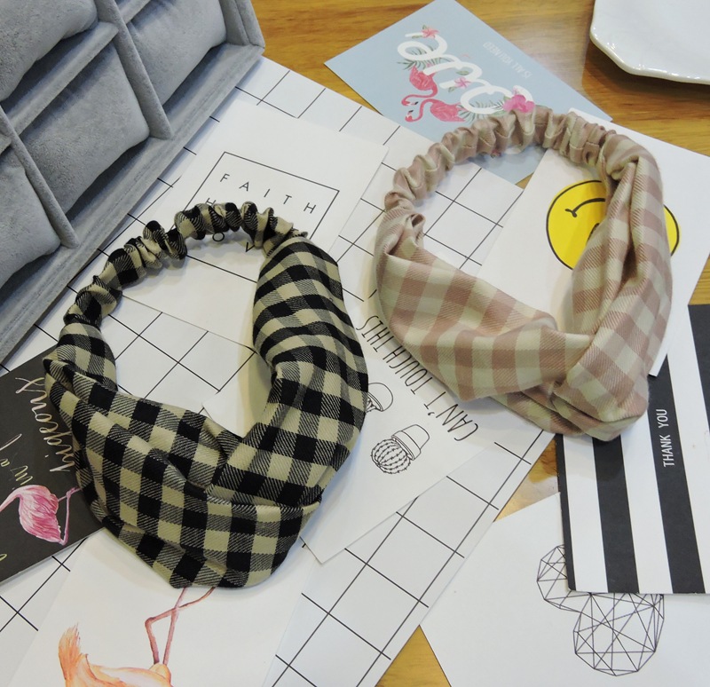 发饰格子发带棉头带针织宽边交叉松紧束发箍