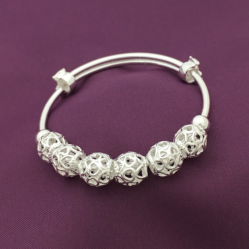 纯银990 串珠手镯 女式纯银 镂空转运珠民族风简约可爱熊节日礼物