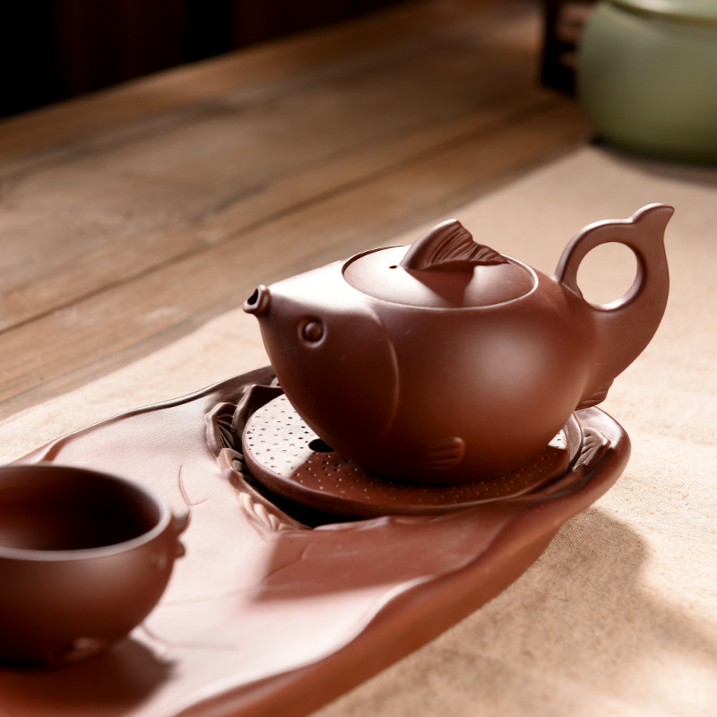 甲馨 趣味紫砂茶壶 窑变功夫茶具茶壶 年年有鱼紫砂泡茶器茶壶