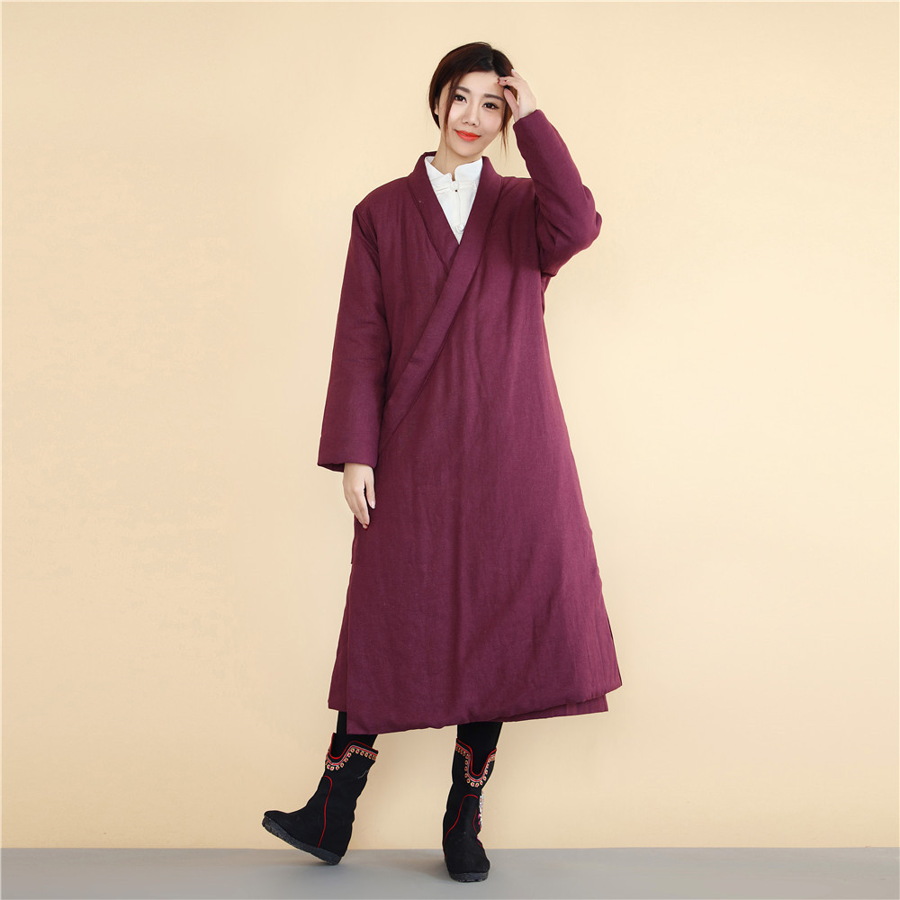 18春中国民族风 汉服长款棉衣棉麻文艺休闲禅意大袍子加棉