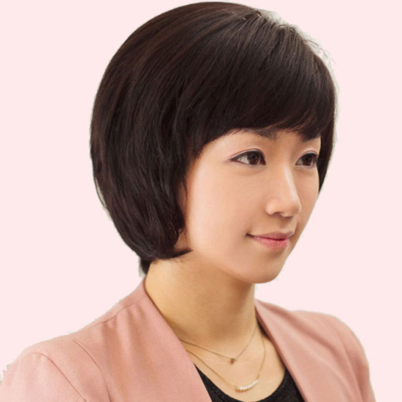 真发假发 女短发斜刘海妈妈中老年假发 修脸bobo头短直发化疗假发