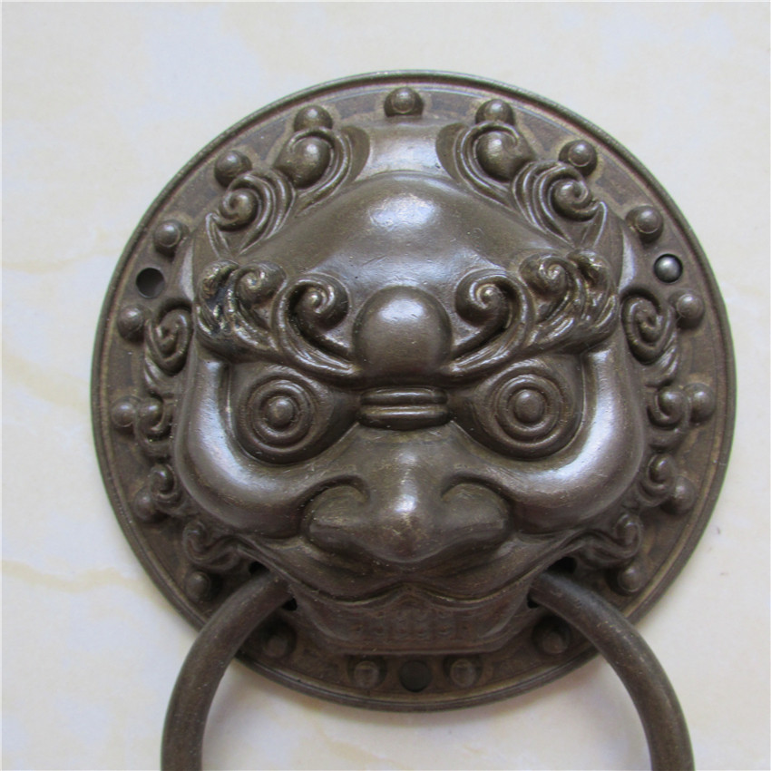 厂家全铜10cm狮子头门环拉手大门仿古纯黄铜把手对开门古铜色拉手