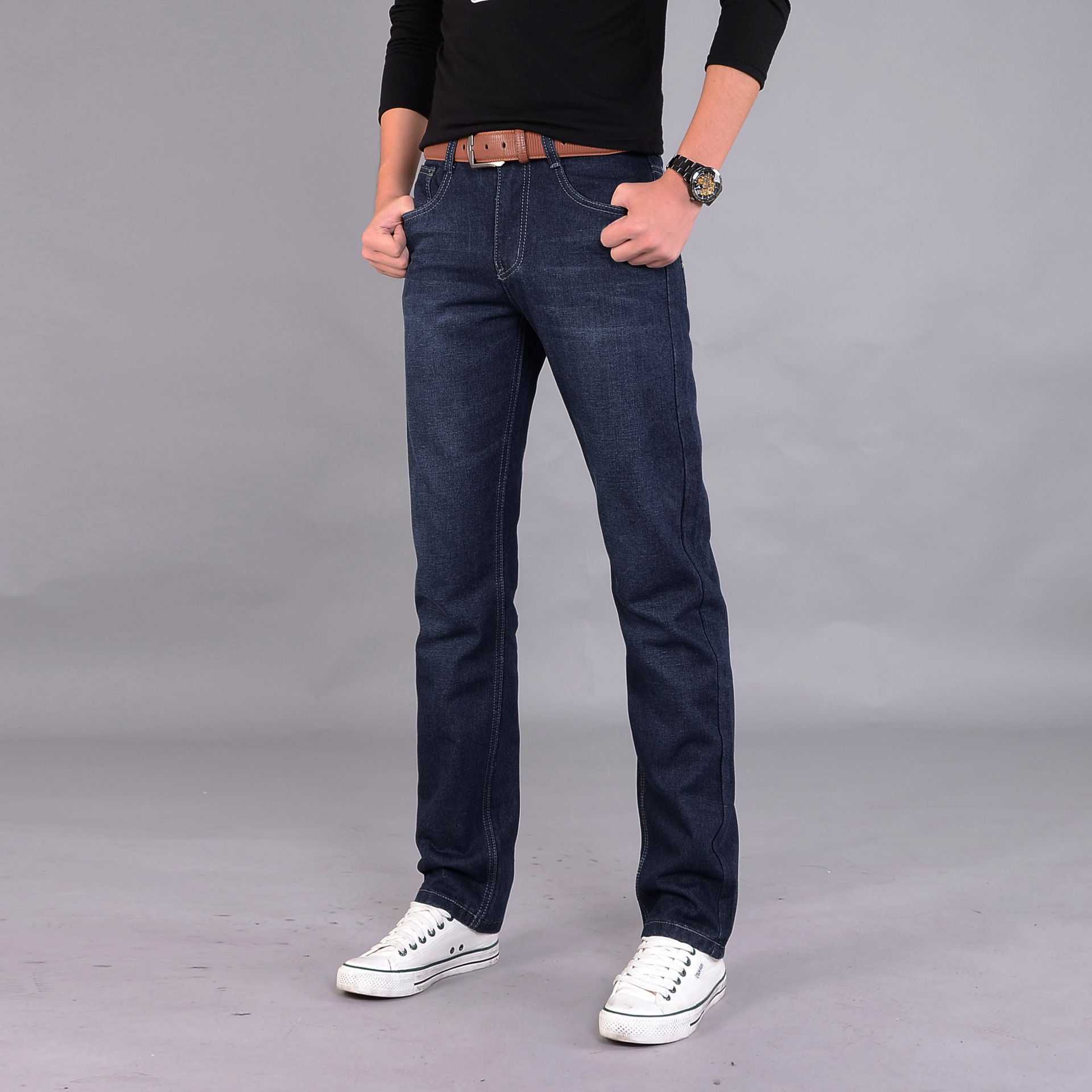 秋冬季男士牛仔裤男裤厚款直筒男装宽松韩版青年修身长裤子