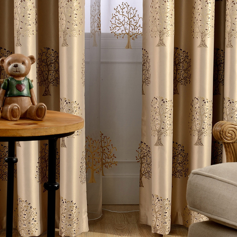 金蝉发财树提花高遮光窗帘布 客厅窗帘面料特价 窗帘成品批发