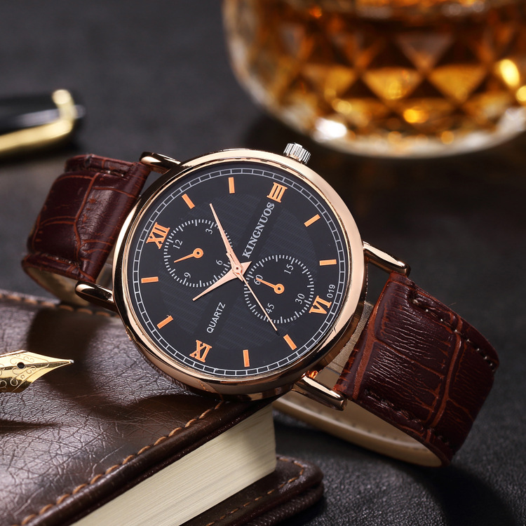 金诺时高档时尚皮带手表双眼五针罗马数字石英非机械手表