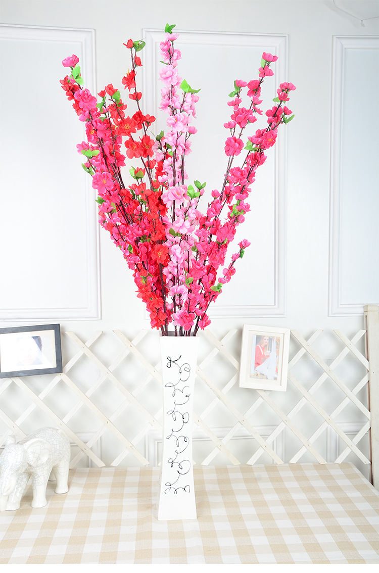 新款仿真植物桃花花束 高支落地家居摆设装饰绢布日式假花桃花.