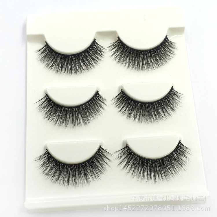 3D-05 Thick Black Stem False Eyelashes Fashion Nude Makeup 3D Handmade Three Pairs Eyelash Factory Wholesale