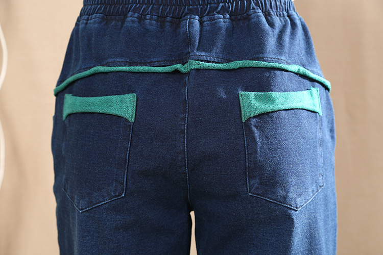 原创2016春秋新款水洗针织弹力斯琴女裤休闲大码松紧九分萝.