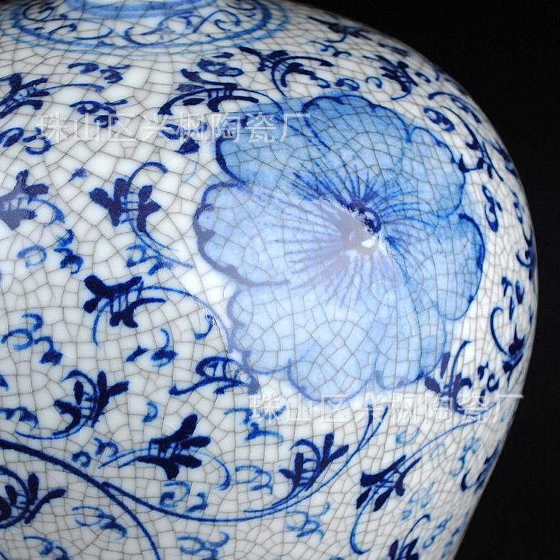 陶瓷花瓶批发仿古官窑裂纹釉手绘青花瓷花瓶鱼尾瓶古典家居摆件