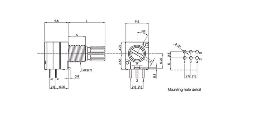 台湾质量rv097双联电位器b50k密封电位器b503功放音响扩音器6个脚