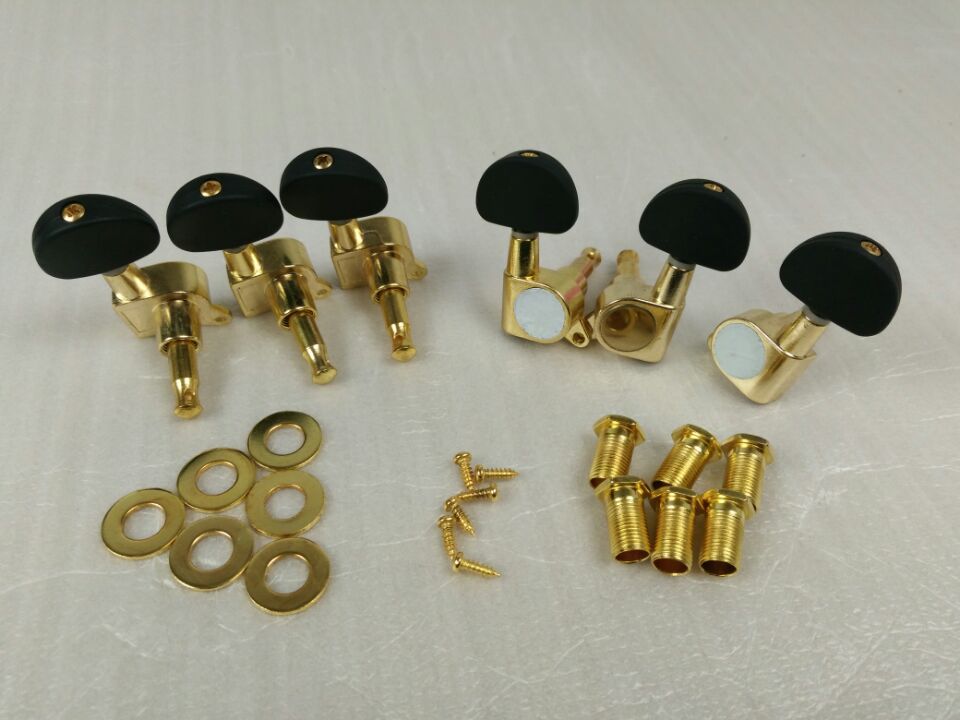 高品质吉他弦轴 民谣卷弦器全封闭准吉他弦轴黑椭圆磨砂 镀金