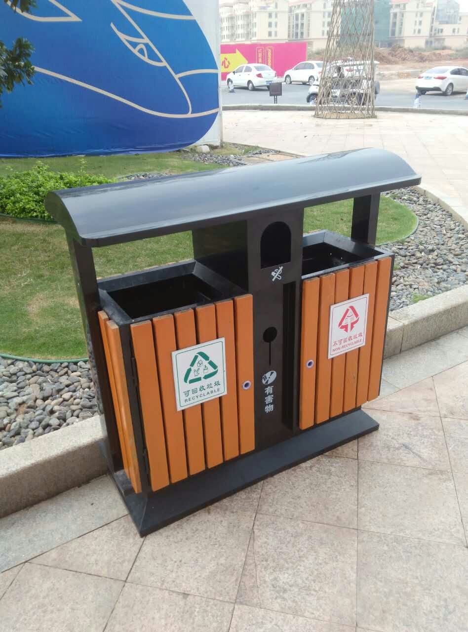 木质环卫垃圾桶 酒店公共场所钢木分类果皮箱 城市道路户外垃圾桶