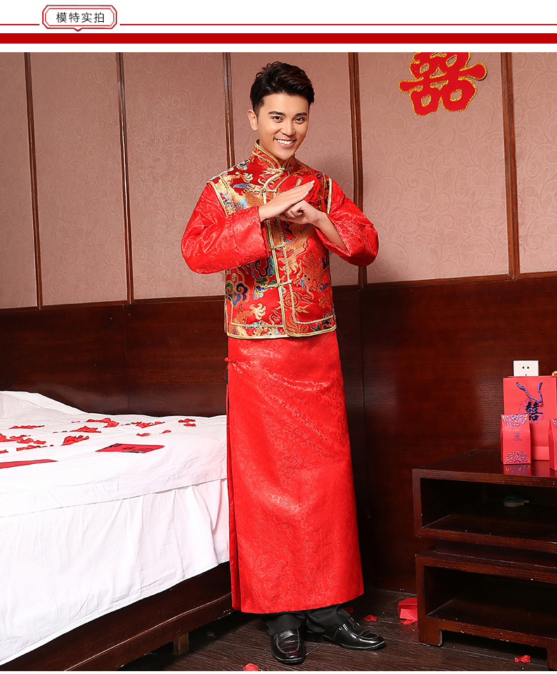新郎中式结婚礼服男士秀禾服龙凤褂男装中山装改良唐装古装汉服春