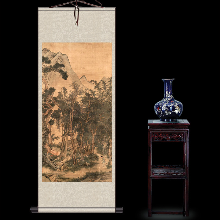 唐寅丝绸画卷轴画名家真迹复制已装裱成品客