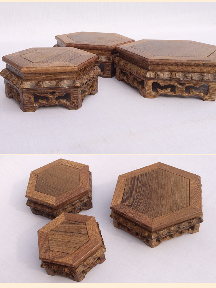 盆景底座 厂家直销鸡翅木盆景底座 套三六角刮轮木质盆景底座批发