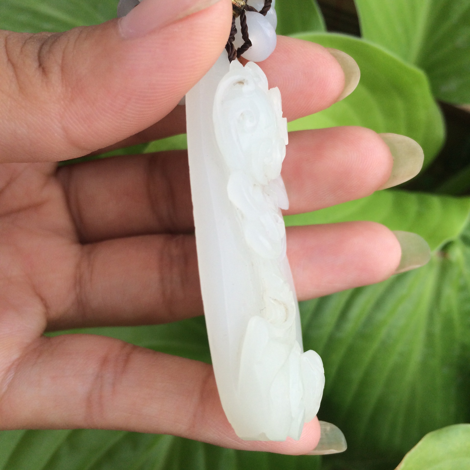 天然青海料白玉话来富贵挂件 纯手工雕刻昆仑料玉吊坠