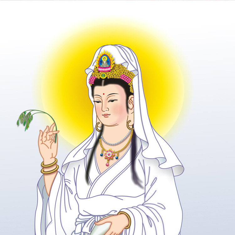 白衣观音画像卷轴画观世音菩萨挂画佛堂供奉佛像画丝绸画结缘礼品