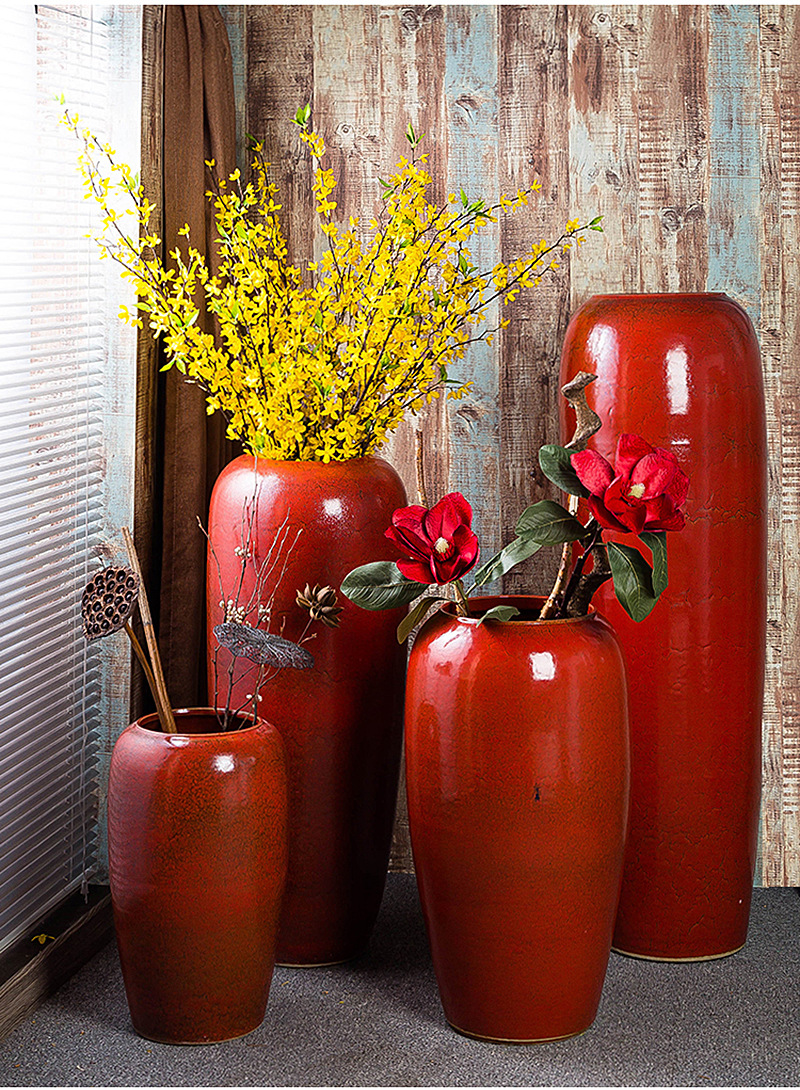 景德镇客厅陶瓷落地大花瓶玄关插花跳舞兰摆件中式水培器复古陶罐