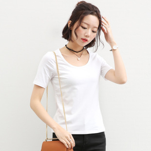 纯白色圆领短款t恤女