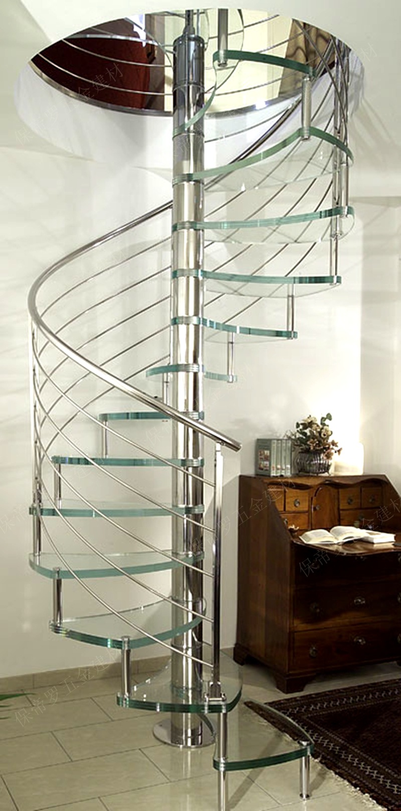 保帝罗直销玻璃旋转楼梯扶手栏杆定制整体螺旋护栏免费上门安装